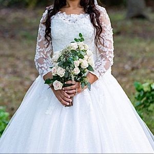 Elie Saab inspired 3/4 Sleeve Sparkle A line Wedding Dress